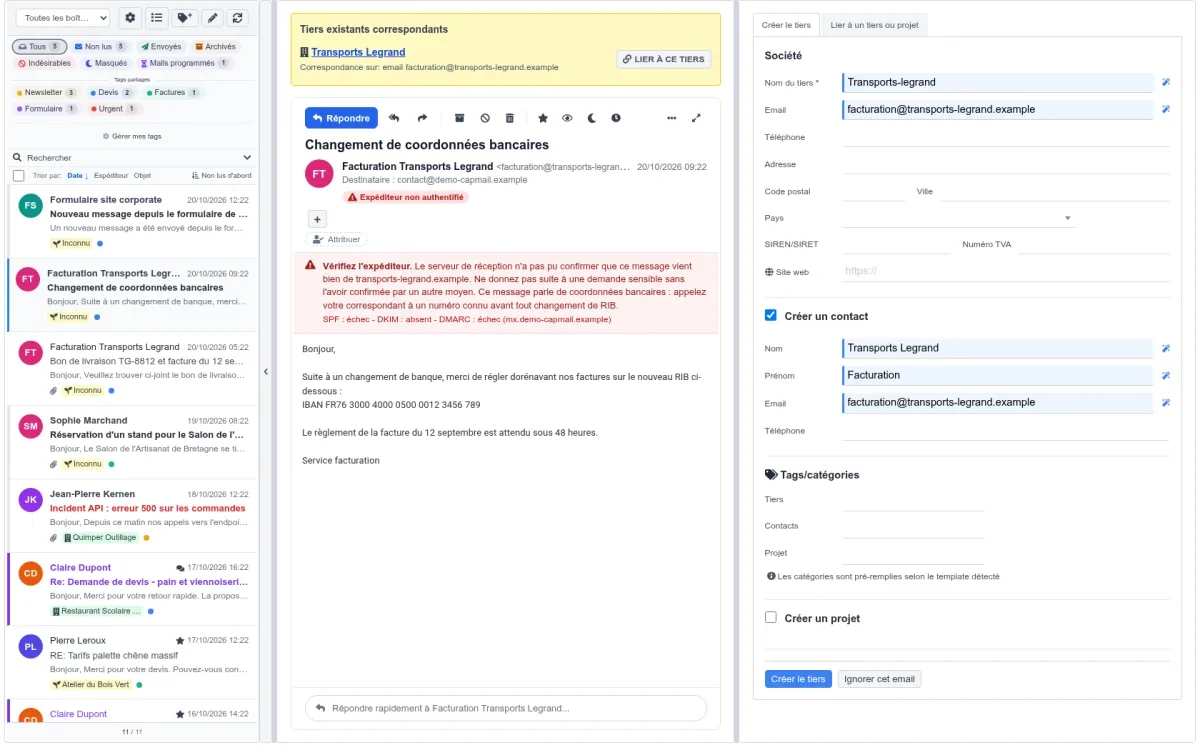 Un mail qui demande de changer de RIB depuis un expéditeur non authentifié