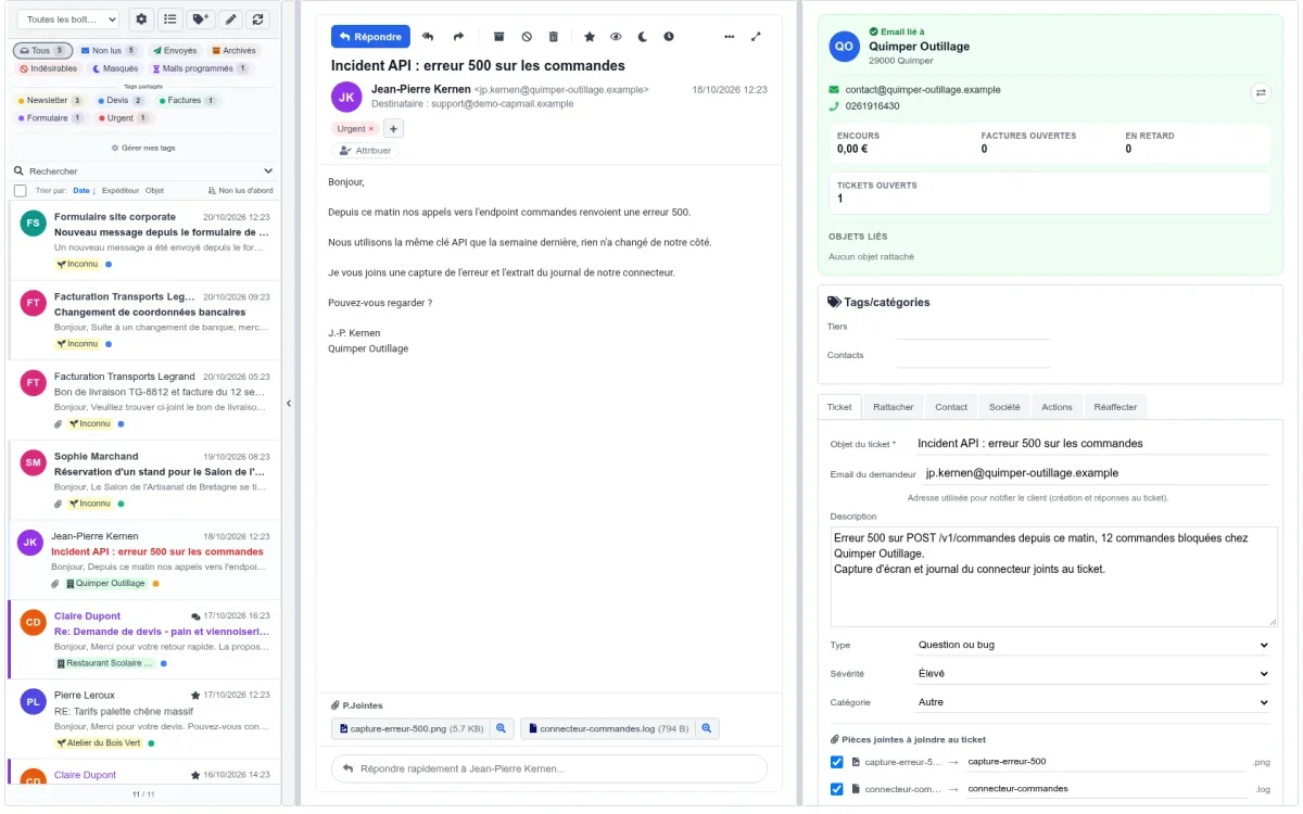 Un incident signalé par mail devient un ticket, pièces jointes comprises